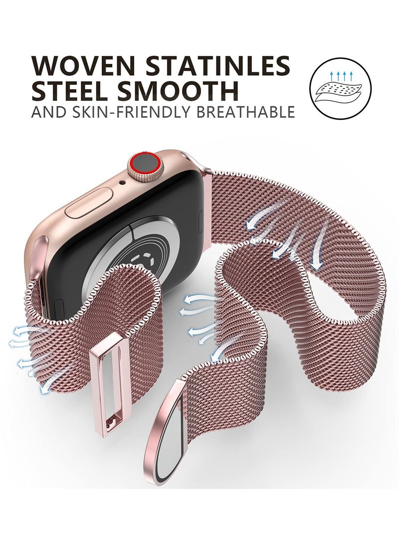 Generic - Compatible with Apple Watch Band 42mm 44mm 45mm 46mmfor Women and Men, Stainless Steel Magnetic Metal Wristband Strap Compatible with iWatch Series 10 9 8 7 6 5 4 3 2 1 SE 2/1 Rose Pink - Image 1