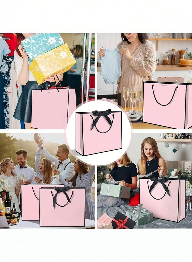 2 Kraft paper gift bags with black twisted rope handles and a black silk satin ribbon to close the bag. Perfect for presenting meaningful gifts for weddings and bachelorette parties. - Image 3