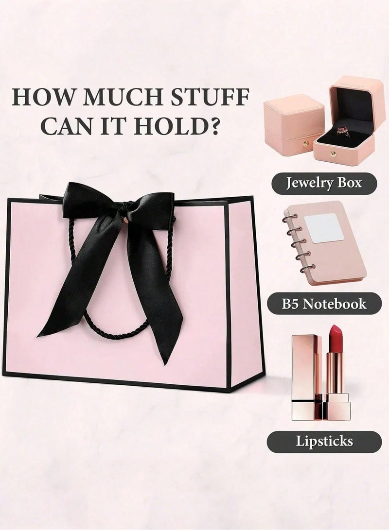 2 Kraft paper gift bags with black twisted rope handles and a black silk satin ribbon to close the bag. Perfect for presenting meaningful gifts for weddings and bachelorette parties. - Image 4