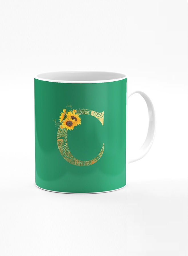 Stylizedd Designer Printed Coffee Mug 11oz Ceramic Personalised Gift Mugs Cup Custom Monogram Initial Letter Floral Pattern Alphabet C (Dark Spring Green)  - Image 1