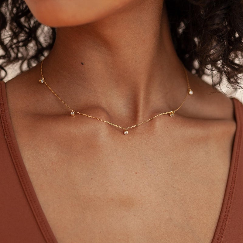 BAYLAY Gold Necklace for Women - 18K Gold Plated Zicon Gold Chain Dainty Gold Necklace for Women Gold Jewelry Gifts Size 18 inch - Image 2