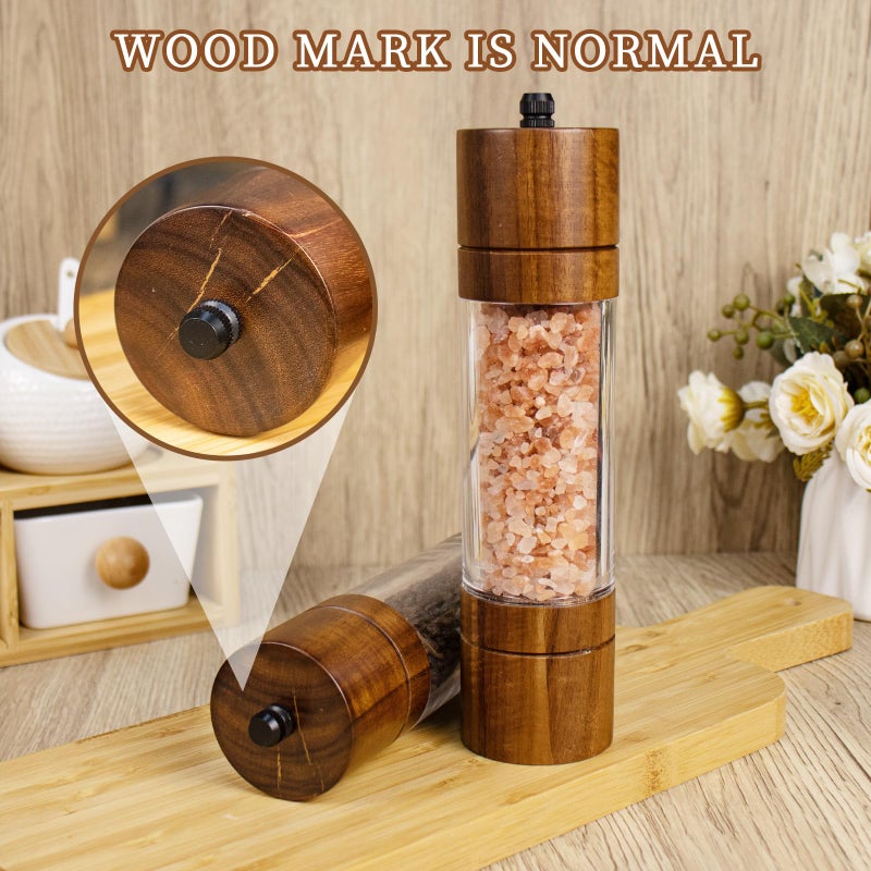 XWXO Acacia Wood Salt Grinder and Pepper Grinder Set Premium Acrylic Salt and Pepper Mill Set, Manual Salt and Pepper Mills- Wooden Shakers with Adjustable Ceramic Core 8 Inches 2 Pack - Image 4