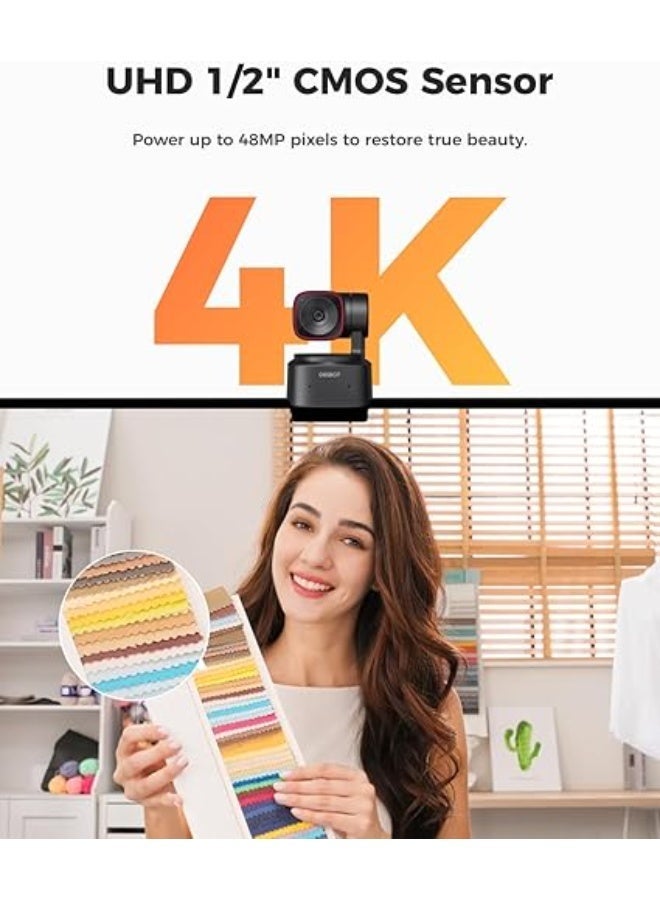 OBSBOT كاميرا ويب Tiny 2 Lite - 4K لجهاز الكمبيوتر، كاميرا ويب للبث المباشر بتقنية PTZ تتبع الذكاء الاصطناعي، تحكم بالإيماءات، 60 إطارًا في الثانية، HDR، ميكروفونات تقلل الضوضاء - Image 2