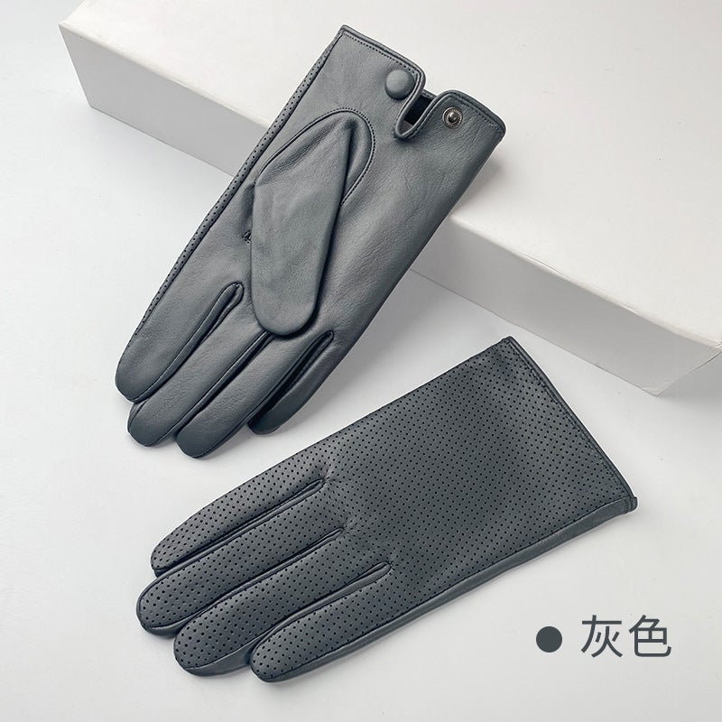 Men's Genuine Leather Driving Gloves - Spring/Autumn Thin Breathable Hollow Design
