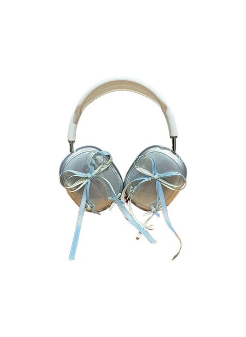 Hanfeng Ribbon Bow For Airpods Max2 Protective Cover For Apple Headwear Ear Cap Earmuffs Earphone Case-Color:Transparent Shell + Three-dimensional Blue Bow-Applicable Models:Universal For Airpods Max/airpods Max2