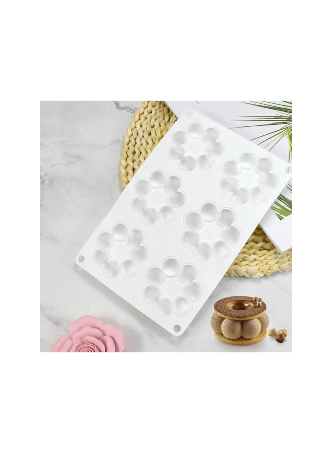 S-TOP Flower Shaped Silicone Donut Mold, 6-Cavity Reusable Baking Pan, Soft Non-Stick Cake and Cookie Tray, Dishwasher Safe, Oven Safe, Microwave Safe, Freezer Safe, Easy to Clean - Image 2