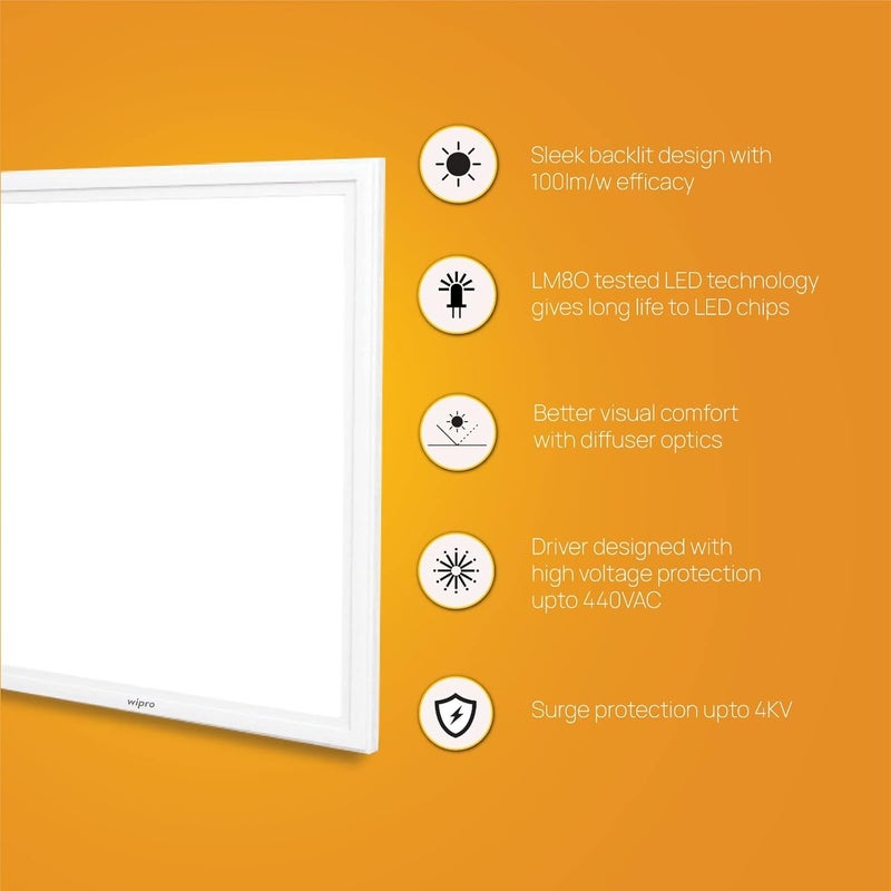 WIPRO Wipro Garnet 40W 2x2 LED Panel for Home Office 2 feet x 2 feet Backlit Panel Cool White Light 6500K Recessed Panel for FalseCeiling Aluminium Housing for Efficient Performance Pack of 1  - Image 2