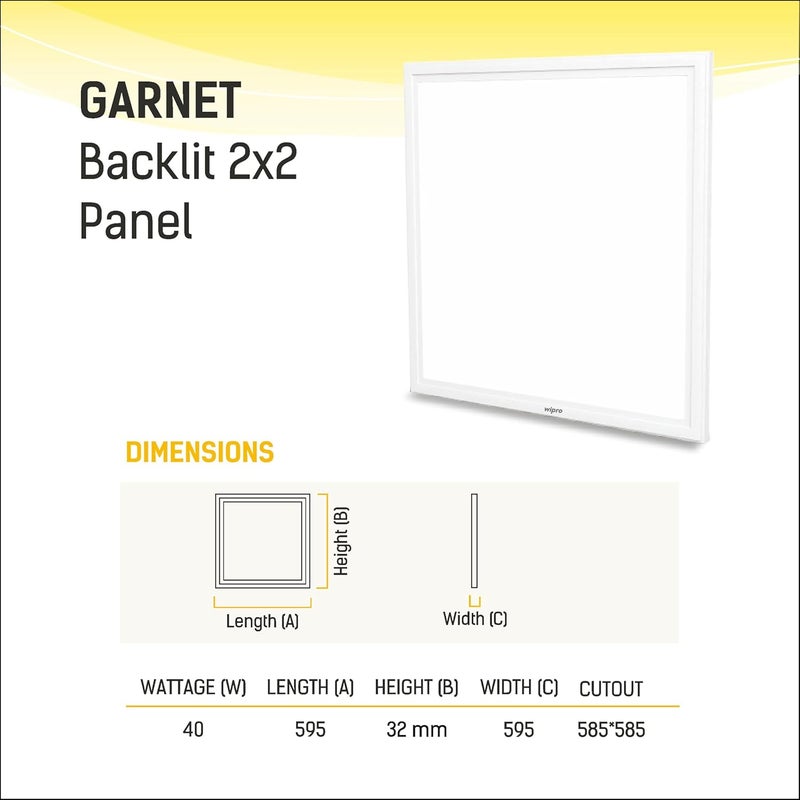 WIPRO Wipro Garnet 40W 2x2 LED Panel for Home Office 2 feet x 2 feet Backlit Panel Cool White Light 6500K Recessed Panel for FalseCeiling Aluminium Housing for Efficient Performance Pack of 1  - Image 5