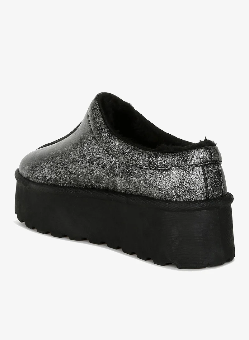 London Rag Black Metallic Faux Leather Platform Classic Slip-On in Black for Women | Best Price UAE