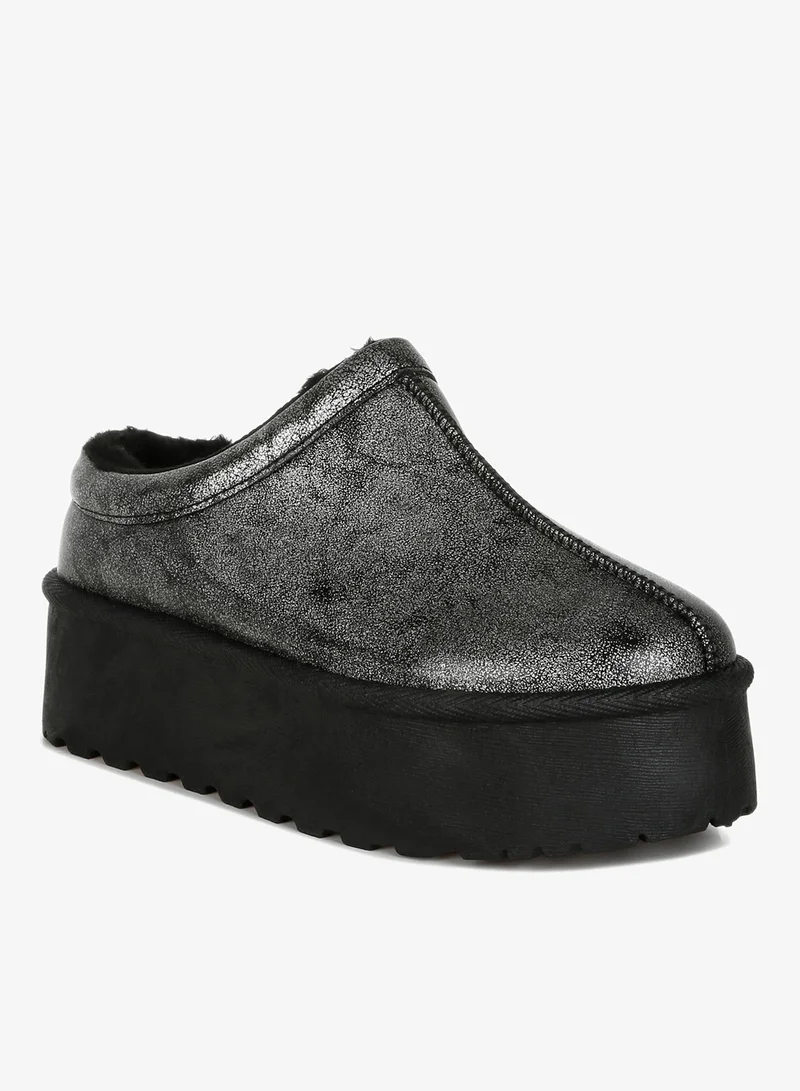 London Rag Black Metallic Faux Leather Platform Classic Slip-On in Black for Women | Best Price UAE