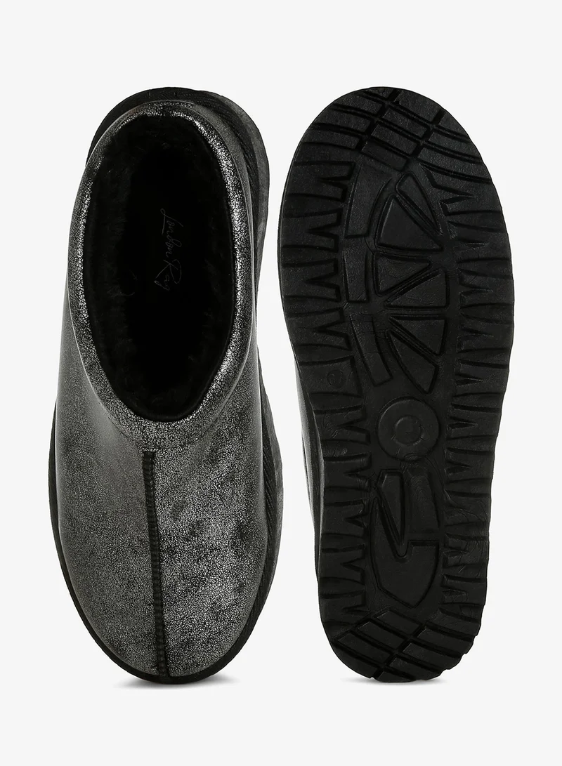 London Rag Black Metallic Faux Leather Platform Classic Slip-On in Black for Women | Best Price UAE