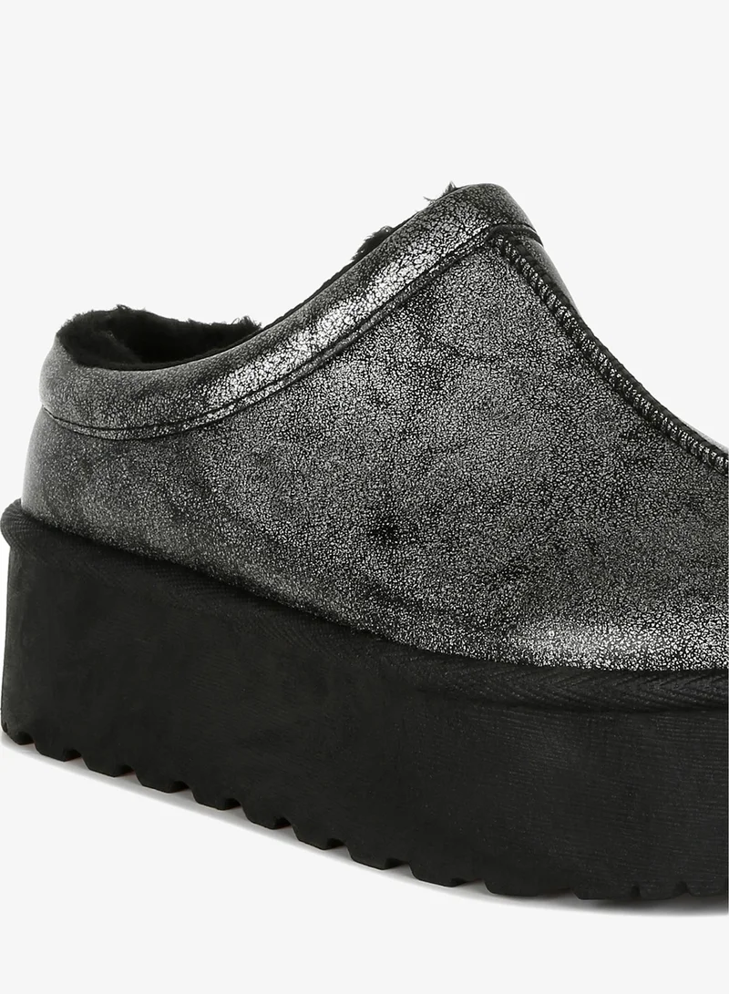 London Rag Black Metallic Faux Leather Platform Classic Slip-On in Black for Women | Best Price UAE