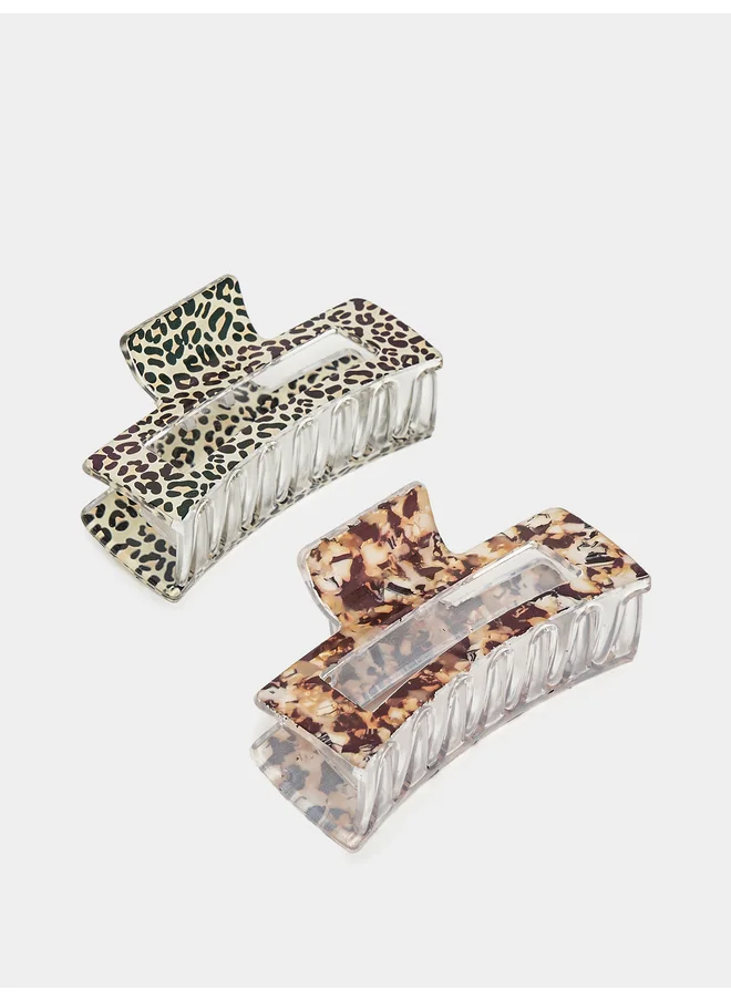 ستايلي Styli Set of 2 - Animal Print Claw Clip