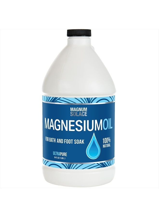 Magnum Solace Pure Magnesium Oil - Bulk Size 64 oz - for Use with Magnesium Bath Flakes for Soaking or Refilling Magnesium Oil Spray - Image 1
