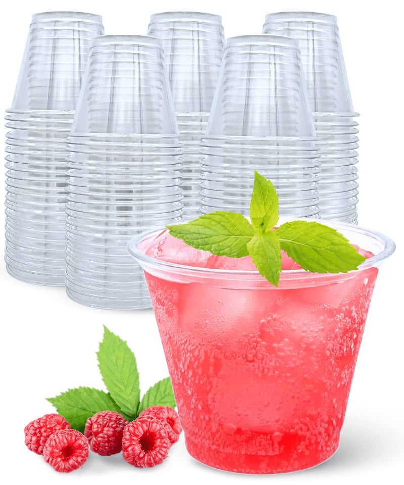 Aatriet [200 PACK] 9 oz Clear Plastic Cups  Crystal Clear Drinking Cups  Disposable Party Cups for Fruit/Ice Cream/Cupcake/Cold Drinks: Iced Coffee  Water  Juice  Soda  Frozed Cocktails - Image 1