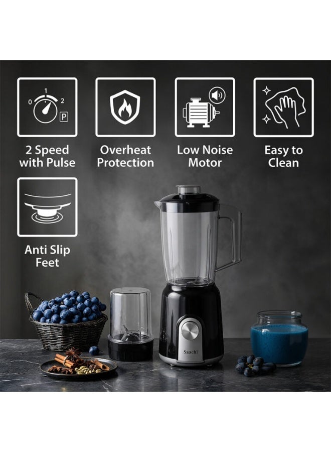 Saachi 2-in-1 Blender & Grinder NL-BL-4416, 600W, 1.5L Jar + 200ml Grinder, 2 Speed with Pulse, Stainless Steel Blade, Low Noise, Safety Lock, Overheat Protection 300 W NL-BL-4416-BK Black - Image 4