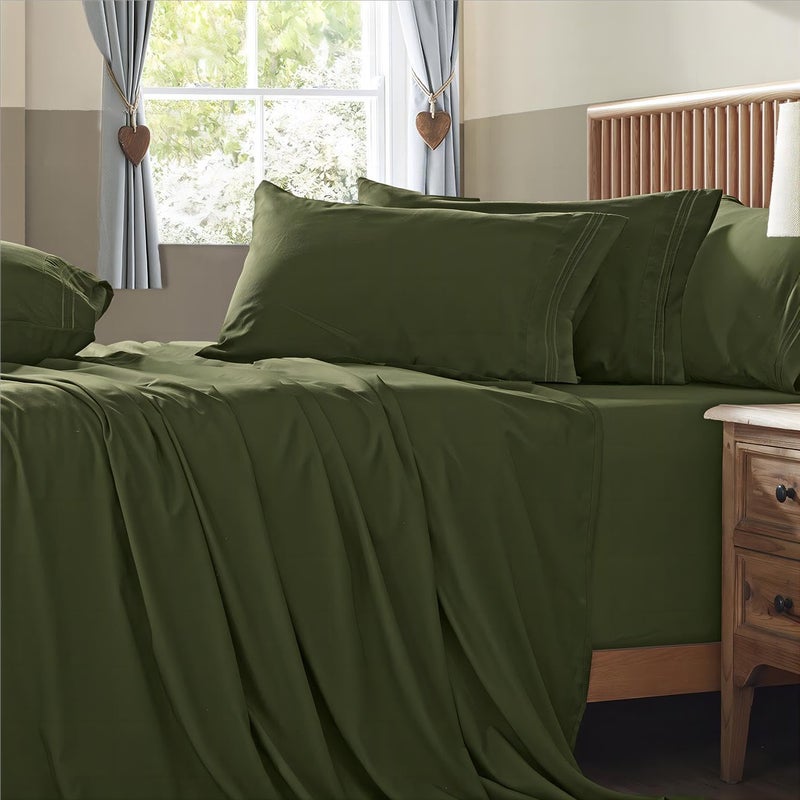 Homiest Extra Deep Pocket Queen Size Sheets Set 6 Pieces Soft Olive Green Sheets 1824 Inch Deep Pocket Bed Sheets Hotel Luxury 1800 Thread Count Microfiber Bed Set Fits Ultra Deep Mattress