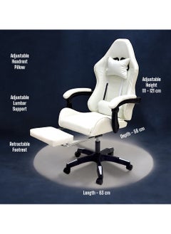 Sabir & Bros Furniture LLC SBF High Back Gaming Chair with Footrest - Premium Leather, Padded Armrests, Adjustable Height, Headrest Cushion & Reclining Backrest, Swivel Office Computer Chair, White  - Image 3
