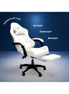Sabir & Bros Furniture LLC SBF High Back Gaming Chair with Footrest - Premium Leather, Padded Armrests, Adjustable Height, Headrest Cushion & Reclining Backrest, Swivel Office Computer Chair, White  - Image 4