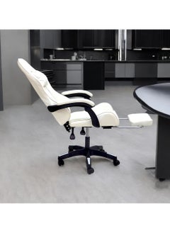 Sabir & Bros Furniture LLC SBF High Back Gaming Chair with Footrest - Premium Leather, Padded Armrests, Adjustable Height, Headrest Cushion & Reclining Backrest, Swivel Office Computer Chair, White  - Image 5