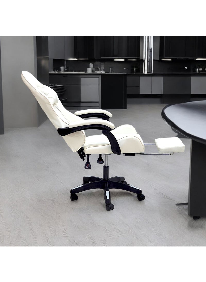 Sabir & Bros Furniture LLC SBF High Back Gaming Chair with Footrest - Premium Leather, Padded Armrests, Adjustable Height, Headrest Cushion & Reclining Backrest, Swivel Office Computer Chair, White  - Image 5