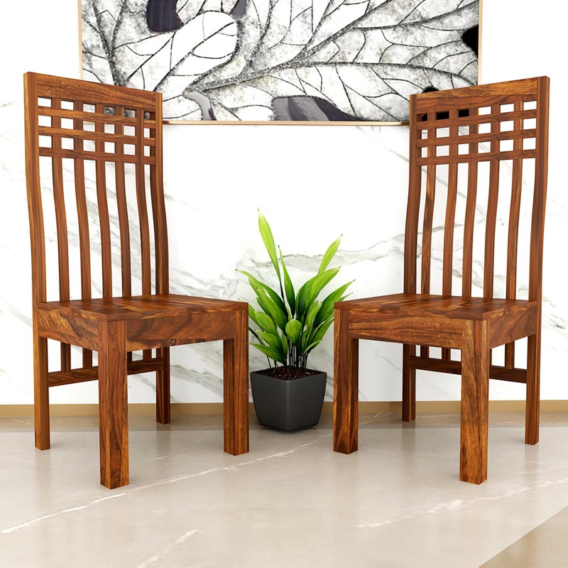 HANDWOOD FURNITURE Modern Home Furniture Solid Wood Dining Chair Chair Set of 2 Study Chair Multipurpose Chair Chair for Home Office Honey Finish Pre AssembledReady to Use