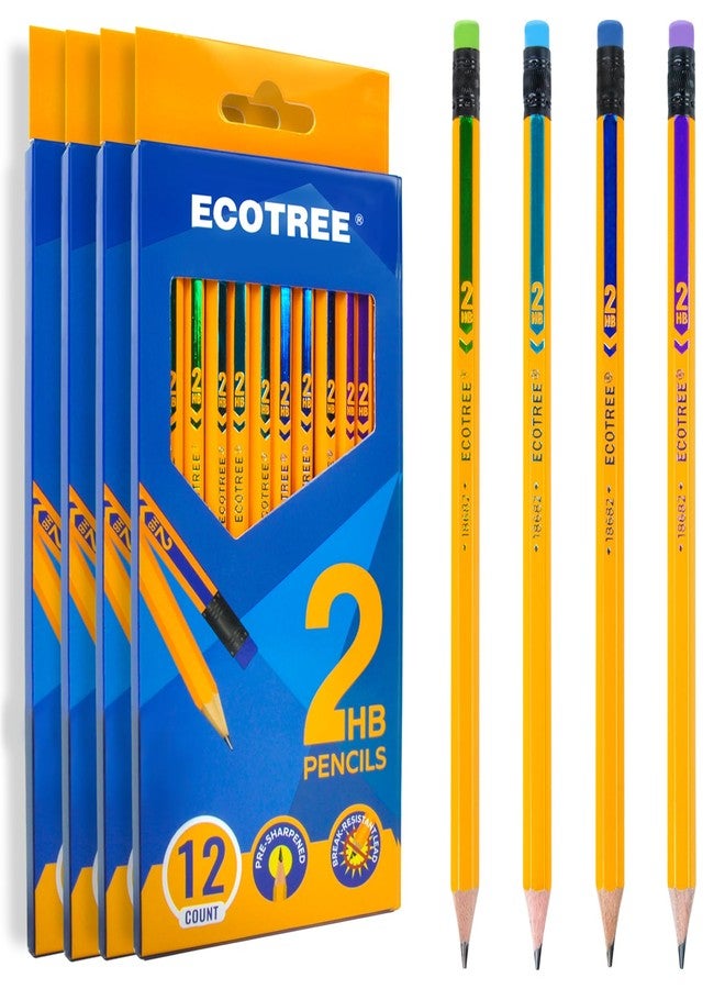 ECOTREE Pre-Sharpened Pencils #2 HB, Wood-Cased Number 2 Pencils with Erasers for Writing, Drawing, Sketching, Yellow Pencil Bulk for School Teacher Supplies, 48 Count - Image 1