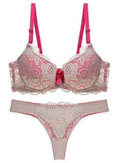 Comfy B C Cup Lace Bra Panty Set Women's Underwear Set Beige And Pink Color