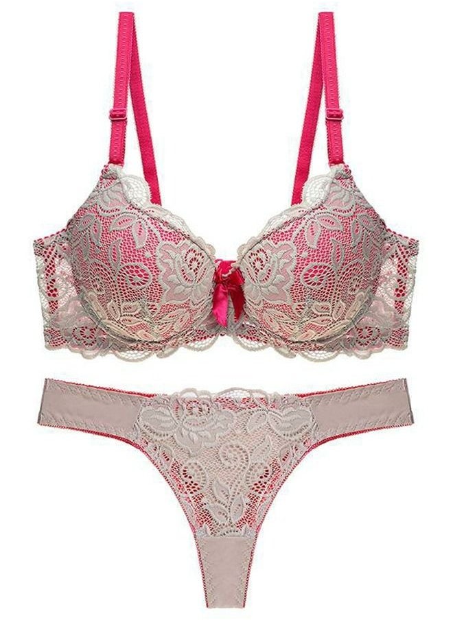 Loquat - Comfy B C Cup Lace Bra Panty Set Women's Underwear Set Beige And Pink Color - Image 1