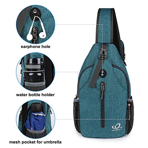 WATERFLY Crossbody Sling Backpack Sling Bag Travel Hiking Chest Bags Daypack (Teal blue) - Image 4