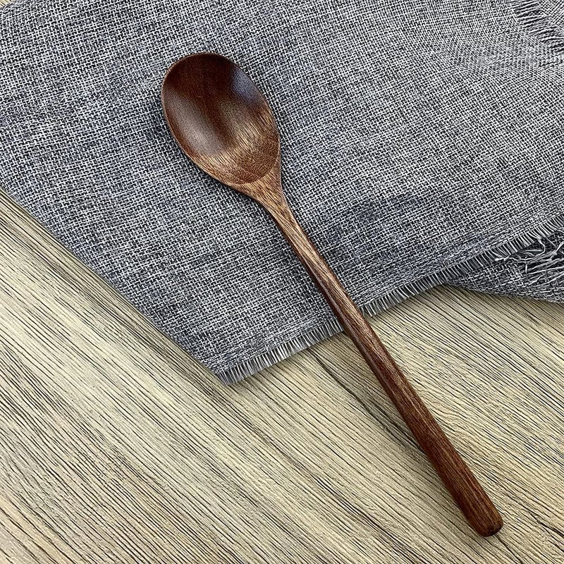 ADLORYEA Wooden Spoons for Eating, 9 inch Small Wooden Soup Spoon Mixing Stirring Tasting, 6-Piece Dark Brown Wood Spoons for Soup and Korean Food, Eco friendly Wooden Eating Utensils - Image 2