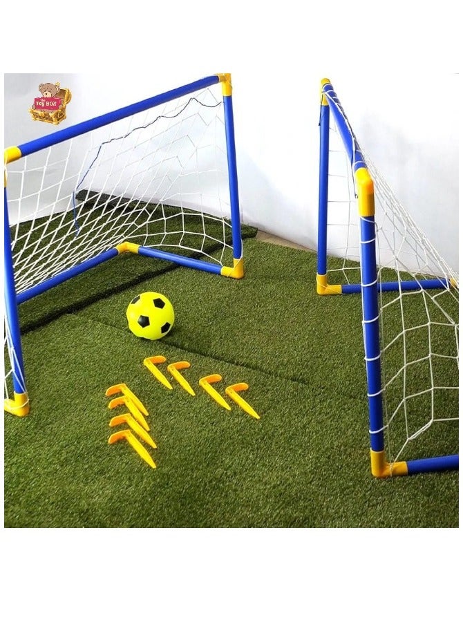 Toy Box Football Soccer Goal Posts 2X With Nets Pegs Ball And Pump Kids Childrens Junior Fun Small Mini Portable Indoor Outdoor Sport Training Practice Set 95x62x48 cm