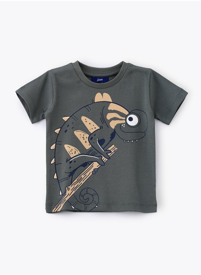 JAM Boys' Dark Green Chameleon Graphic Cotton T-Shirt  - Image 1