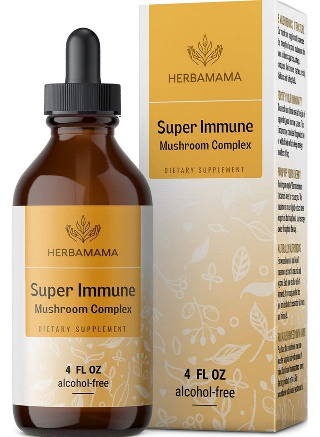 HERBAMAMA Super Immune Mushroom Complex Liquid Extract Immune Support & Energy Supplement Tincture W/Lions Mane Reishi Shiitake Turkey Tail & Chaga Natural Extracts 4 Fl. Vegan Herbal Drops - Image 1