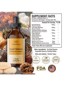 HERBAMAMA Super Immune Mushroom Complex Liquid Extract Immune Support & Energy Supplement Tincture W/Lions Mane Reishi Shiitake Turkey Tail & Chaga Natural Extracts 4 Fl. Vegan Herbal Drops  - Image 3