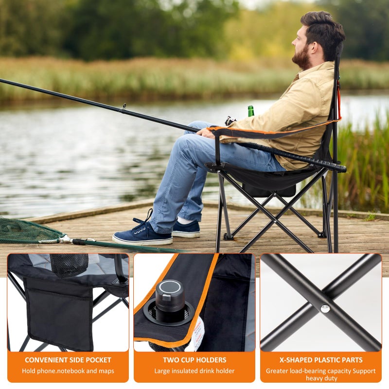 EMERIT 2 Pack Oversized Padded Camping Chair, 350LB Heavy Duty Quad Fold Chair with Arms, Collapsible Outdoor Chairs with Lumbar Back & Cup Holder - Image 3