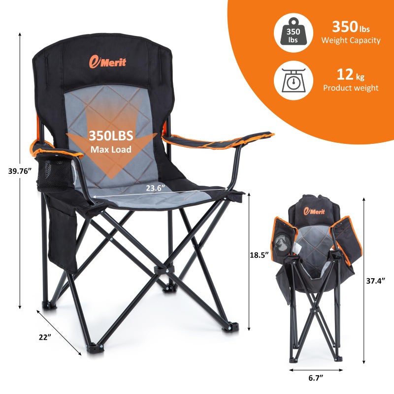 EMERIT 2 Pack Oversized Padded Camping Chair, 350LB Heavy Duty Quad Fold Chair with Arms, Collapsible Outdoor Chairs with Lumbar Back & Cup Holder - Image 2
