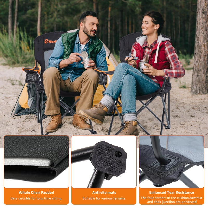 EMERIT 2 Pack Oversized Padded Camping Chair, 350LB Heavy Duty Quad Fold Chair with Arms, Collapsible Outdoor Chairs with Lumbar Back & Cup Holder - Image 4