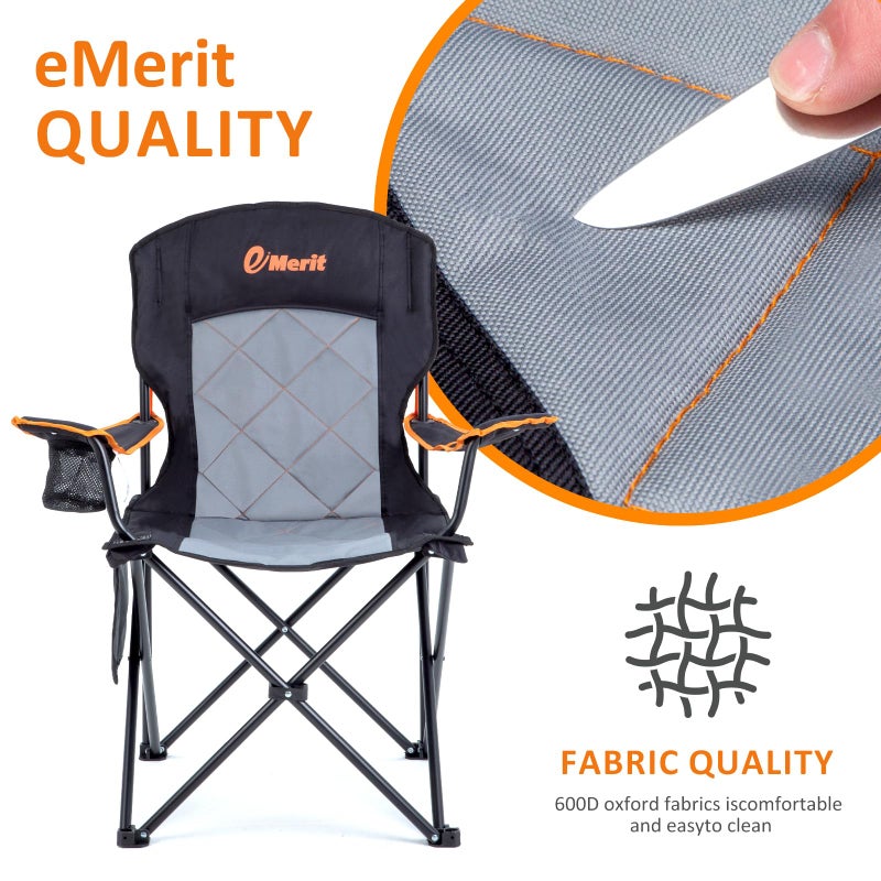 EMERIT 2 Pack Oversized Padded Camping Chair, 350LB Heavy Duty Quad Fold Chair with Arms, Collapsible Outdoor Chairs with Lumbar Back & Cup Holder - Image 5