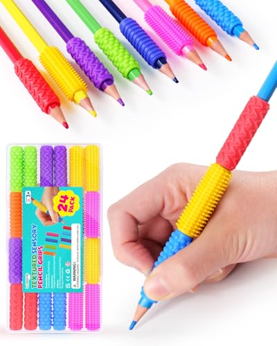 LESONG Sensory Fidget Toys Kids Adults 24 Pack Textured Silicone Pencil Grips for Autism Kids Calming ADHD Tools for Stress Relief Items Quite Fidget Toy Special Education Needs Classroom Must Have - Image 1