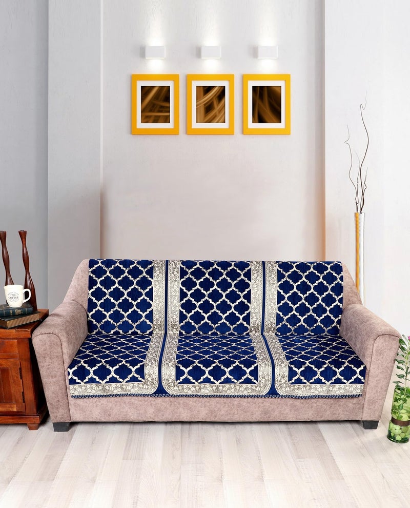 Nendle Modern Velvet Sofa Covers 3 Seater and 2 Seater Combined Sofa Seat and Back Cover|Anti-Slip Sofa Covers for Living Room (Navy Blue, Pack of 3) - Image 3