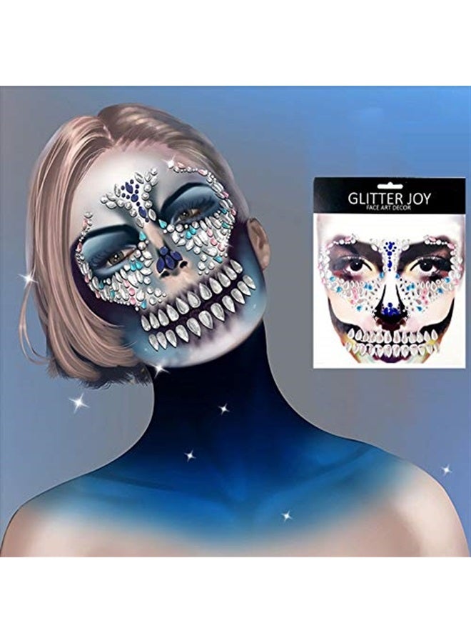 Leoars Shrine Skeleton Face Jewels Day of the Dead Face Gems Tattoo,Halloween Temporary Face Tattoos,Rhinestone Face Jewels Tattoo Stickers,Crystals Catrina Gems Stick on Face Halloween Face Decals,3-Pack - Image 2