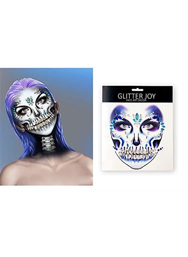Leoars Shrine Skeleton Face Jewels Day of the Dead Face Gems Tattoo,Halloween Temporary Face Tattoos,Rhinestone Face Jewels Tattoo Stickers,Crystals Catrina Gems Stick on Face Halloween Face Decals,3-Pack - Image 4