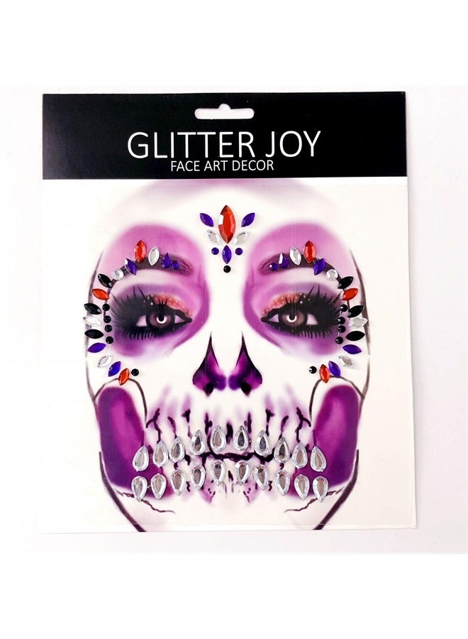 Leoars Shrine Skeleton Face Jewels Day of the Dead Face Gems Tattoo,Halloween Temporary Face Tattoos,Rhinestone Face Jewels Tattoo Stickers,Crystals Catrina Gems Stick on Face Halloween Face Decals,3-Pack - Image 5