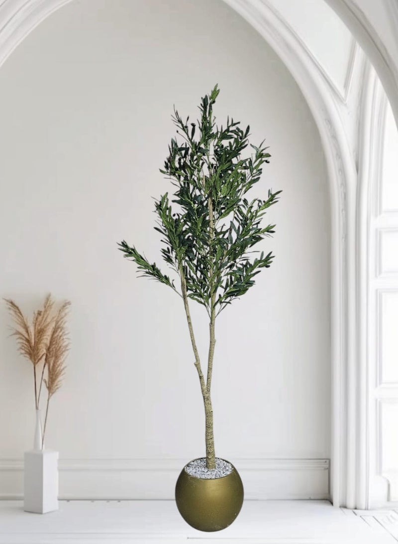 AL KHALDIYA Fruitful olive tree with a large golden pot, attractive design, make your home more elegant, 185 cm - Image 1