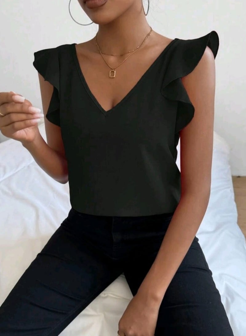 Shein SHEIN Privé Women V-Neck Lace Trimmed Cap Sleeve Blouse  - Image 3