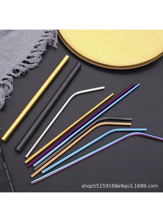 304 Stainless Steel Straw Suit Titanium Plated Beverage Straw Gift Factory Wholesale Logo Straight Curved Straw-Color:Color-Specifications:215mm * 12 Straight Pipe - Image 2