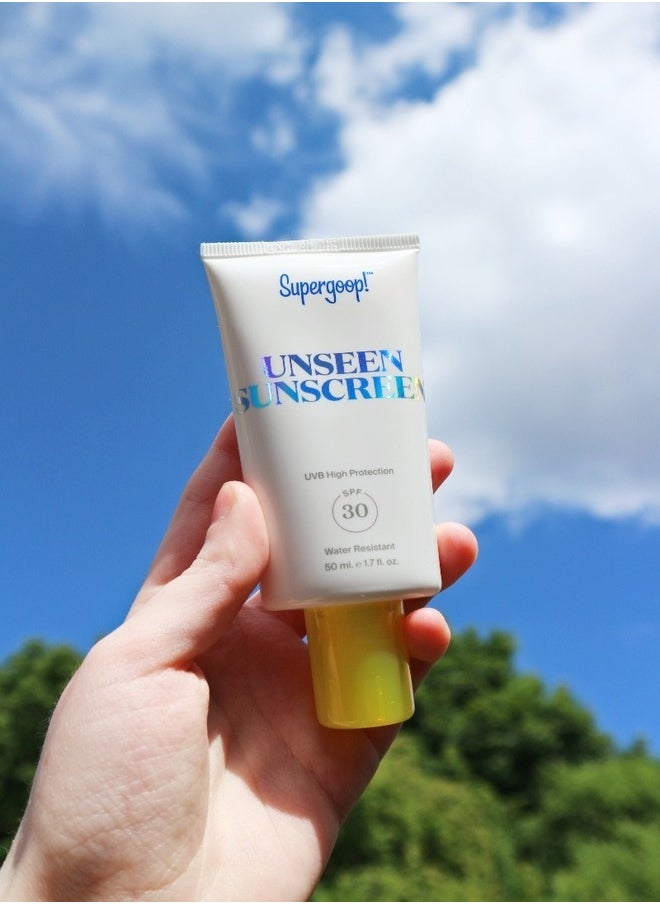 سوبر جوپ سوبرجووب! Unseen Sunscreen SPF 30 (50ml) - واقي شمسي غير مرئي وخفيف الوزن وواسع الطيف مع لمسة نهائية غير لامعة، مثالي لجميع أنواع البشرة واستخدام برايمر المكياج  - Image 4