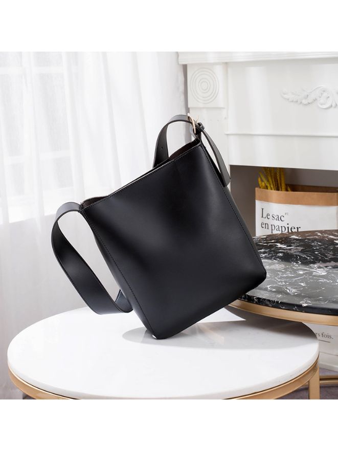 Vintage Simple Women Bucket Bag Handbag, Large Capacity Shoulder Bag Totes Solid Color Underarm Bag, Black - Image 1