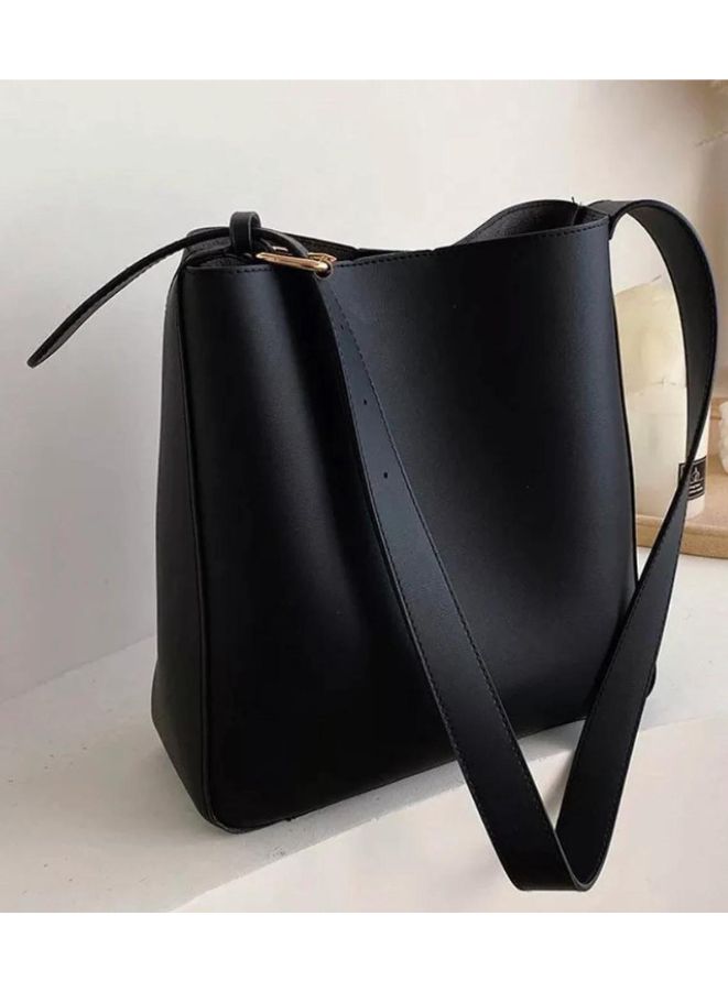 Vintage Simple Women Bucket Bag Handbag, Large Capacity Shoulder Bag Totes Solid Color Underarm Bag, Black - Image 3
